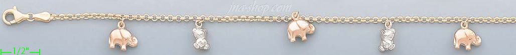 14K Gold Italian Charm Bracelet - Click Image to Close