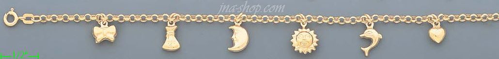 14K Gold Italian Charm Bracelet - Click Image to Close