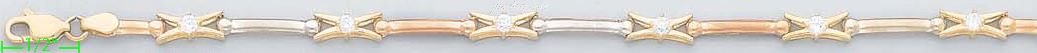 14K Gold 3Color Fancy CZ Bracelet - Click Image to Close