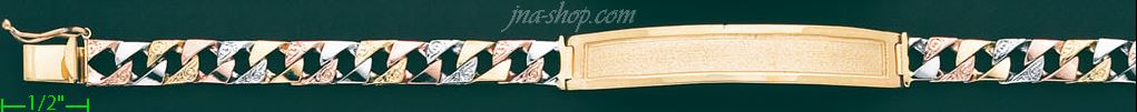 14K Gold 3Color Link ID Bracelet - Click Image to Close