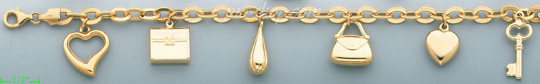 14K Gold Charm Bracelet - Click Image to Close