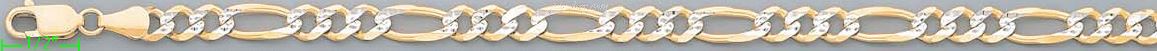 14K Gold Figaro 3+1 White Pave Chain 24" 6mm - Click Image to Close