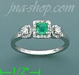 14K Gold Diamond 0.3ct / Emerald 0.3ct Colored Stone Ring - Click Image to Close