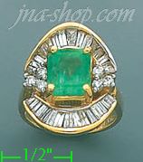 14K Gold Diamond 1.75ct / Emerald 2ct Colored Stone Ring - Click Image to Close