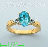 14K Gold Diamond ct / Blue Topaz 1.5ct Colored Stone Ring - Click Image to Close