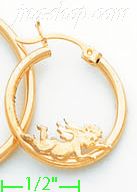 14K Gold Designed Hoop Earrings - Click Image to Close