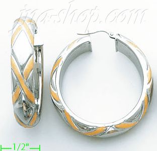 14K Gold Italian Fancy Hoop Earrings - Click Image to Close