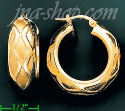 14K Gold Italian Fancy Hoop Earrings - Click Image to Close