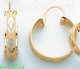 14K Gold Swiss Cut & Designed Hoop Earrings - Click Image to Close