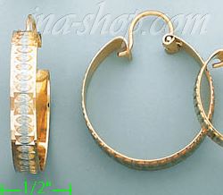 14K Gold Swiss Cut & Designed Hoop Earrings - Click Image to Close