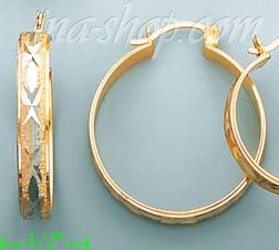 14K Gold Swiss Cut & Designed Hoop Earrings - Click Image to Close