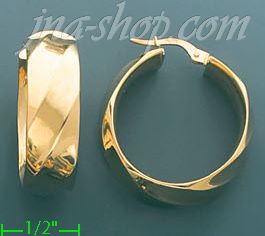 14K Gold Italian Fancy Hoop Earrings - Click Image to Close