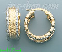 14K Gold Italian Fancy Hoop Earrings - Click Image to Close