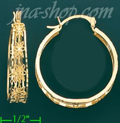 14K Gold Filigree Hoop Earrings - Click Image to Close