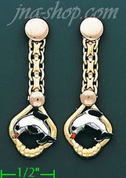 14K Gold Italian Enamel Earrings - Click Image to Close