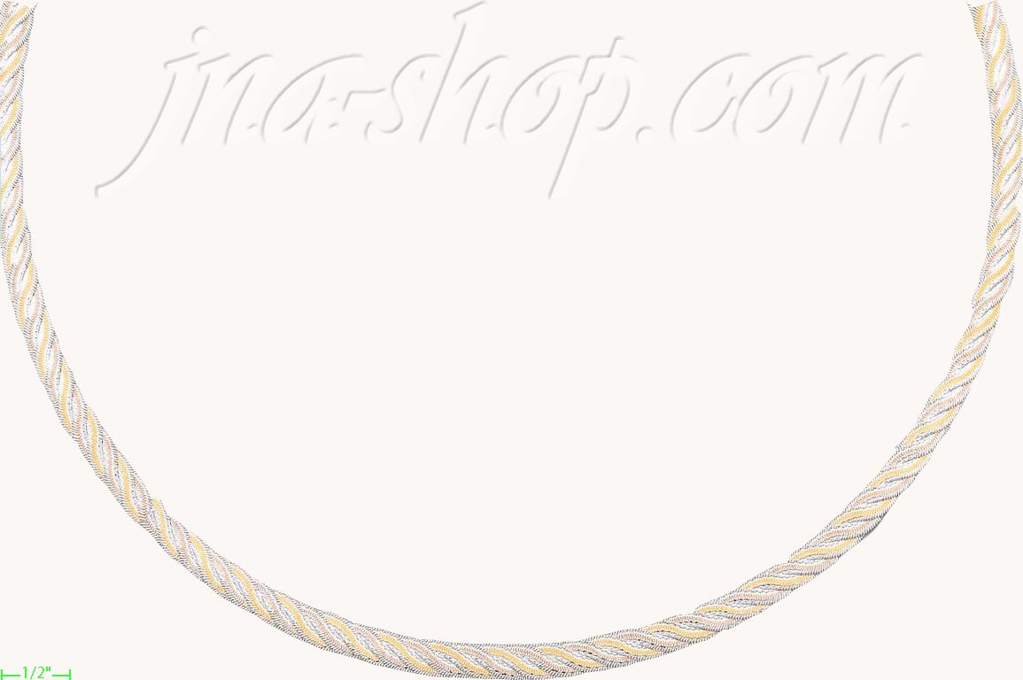 14K Gold 3Color Braided Necklace 16" - Click Image to Close