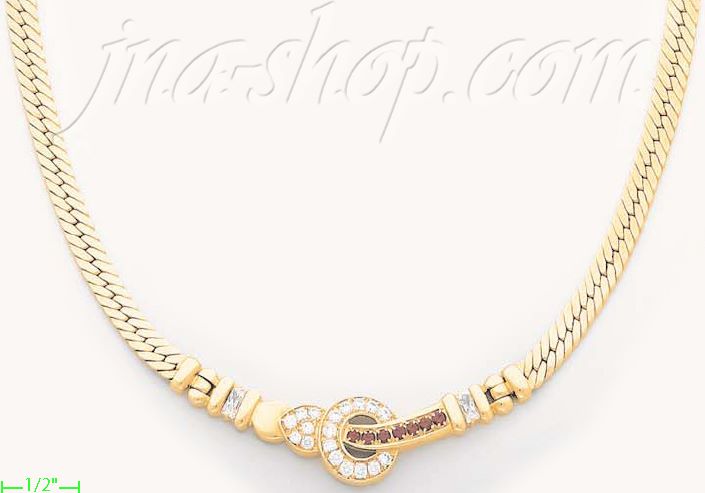 14K Gold Fancy CZ Designs Necklace 17" - Click Image to Close