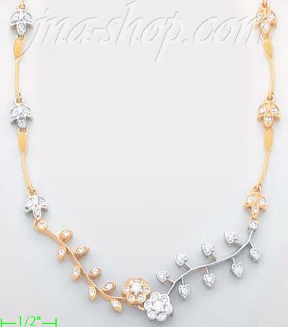 14K Gold Fancy CZ Designs Necklace 17" - Click Image to Close