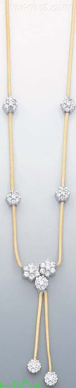 14K Gold Fancy CZ Designs Necklace 17" - Click Image to Close