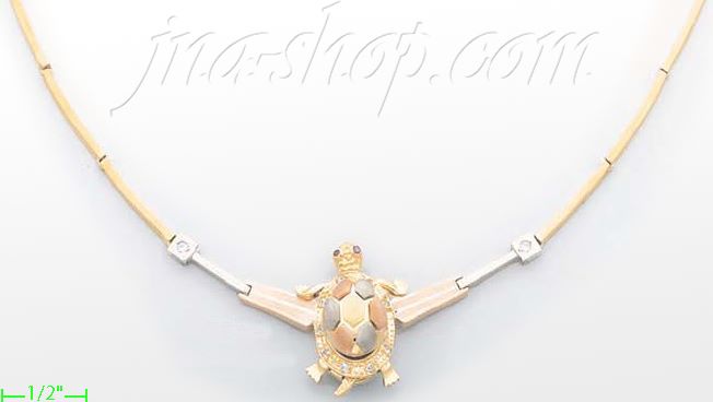 14K Gold Turtle Designs Necklace 17" - Click Image to Close