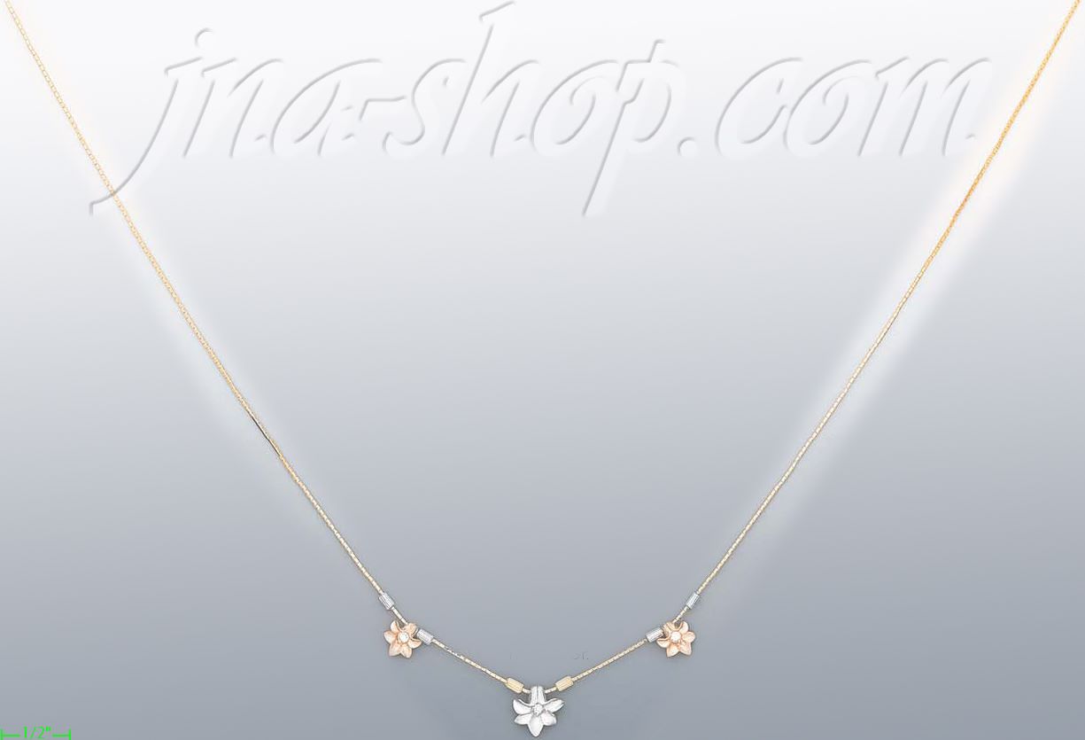 14K Gold Flowers Light Fancy Necklace 17" - Click Image to Close