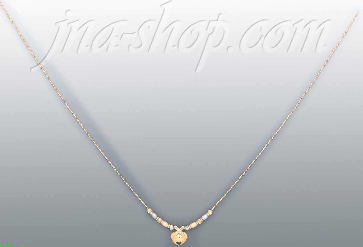 14K Gold Heart Light Fancy Necklace 17" - Click Image to Close