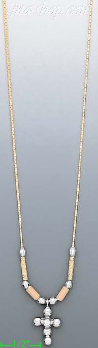 14K Gold Cross Light Fancy Necklace 17" - Click Image to Close