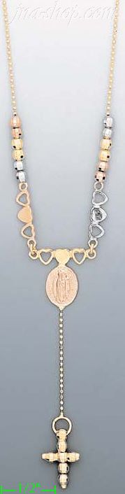 14K Gold Virgin of Guadalupe & Cross Light Fancy Necklace 17" - Click Image to Close