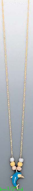 14K Gold Enamel Dolphin Light Fancy Necklace 17" - Click Image to Close