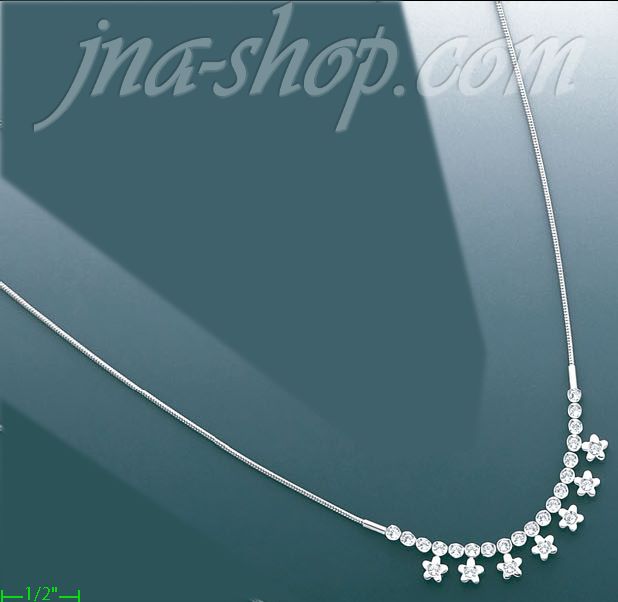 14K Gold Fancy CZ Necklace 17" - Click Image to Close