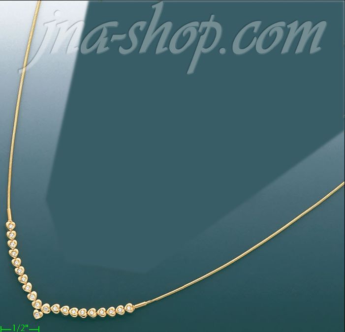 14K Gold Fancy CZ Necklace 17" - Click Image to Close