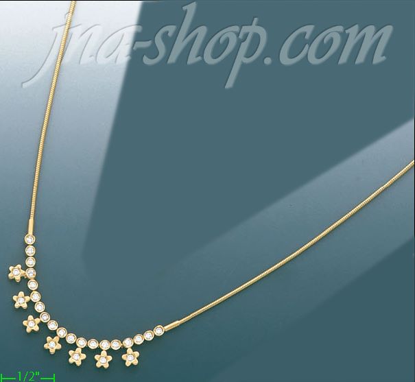 14K Gold Fancy CZ Necklace 17" - Click Image to Close