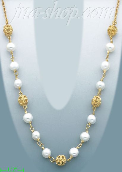 14K Gold Fancy Pearl Set Necklace 17" - Click Image to Close