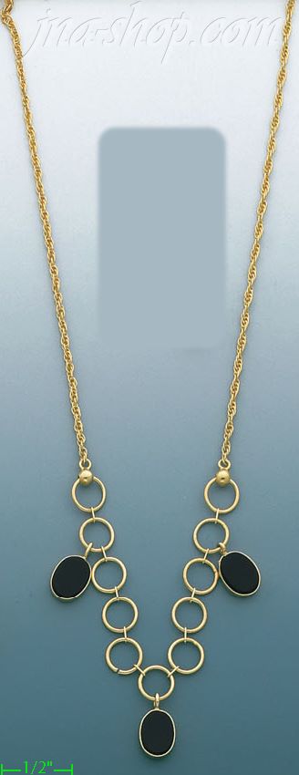 14K Gold Fancy Onyx Set Necklace 17" - Click Image to Close