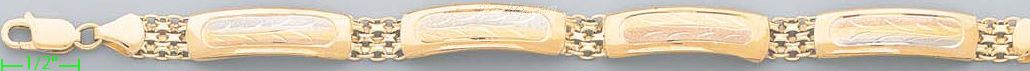 14K Gold 3Color Fancy Bracelet 7.25" - Click Image to Close