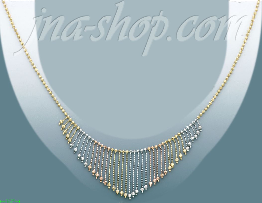 14K Gold Fancy Light Ball Necklace 17" - Click Image to Close