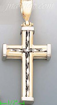 14K Gold Italian Fancy Cross Charm Pendant - Click Image to Close