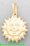 14K Gold 3D Sun w/Face Design on Both Sides Charm Pendant - Click Image to Close