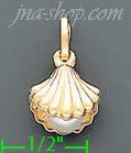 14K Gold Seashell w/Pearl Italian Charm Pendant - Click Image to Close