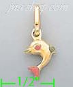 14K Gold Dolphin Enamel Charm Pendant - Click Image to Close