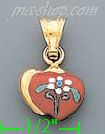 14K Gold Heart w/Flower Enamel Charm Pendant - Click Image to Close