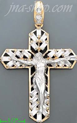 14K Gold Crucifix CZ Cross Charm Pendant - Click Image to Close