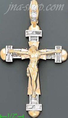 14K Gold Crucifix CZ Cross Charm Pendant - Click Image to Close