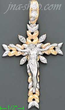 14K Gold Crucifix CZ Cross Charm Pendant - Click Image to Close