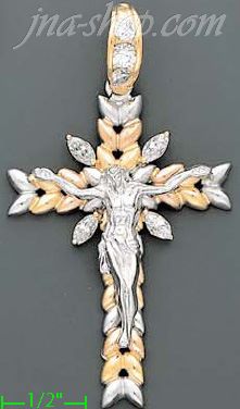 14K Gold CZ Cross Charm Pendant - Click Image to Close