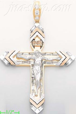 14K Gold Crucifix CZ Cross Charm Pendant - Click Image to Close