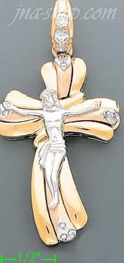 14K Gold Crucifix CZ Cross Charm Pendant - Click Image to Close