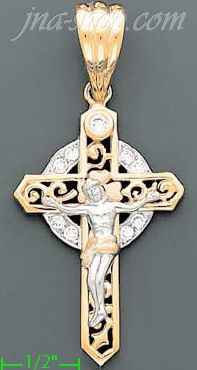 14K Gold Crucifix CZ Cross Charm Pendant - Click Image to Close