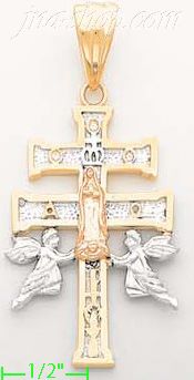 14K Gold Crucifix Caravaca CZ Cross Charm Pendant - Click Image to Close