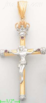 14K Gold Crucifix w/Crown CZ Cross Charm Pendant - Click Image to Close